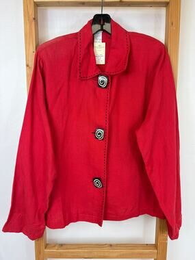 Vintage Norm Thompson Red Linen Jacket High-Low Hem Made in USA Size 1X